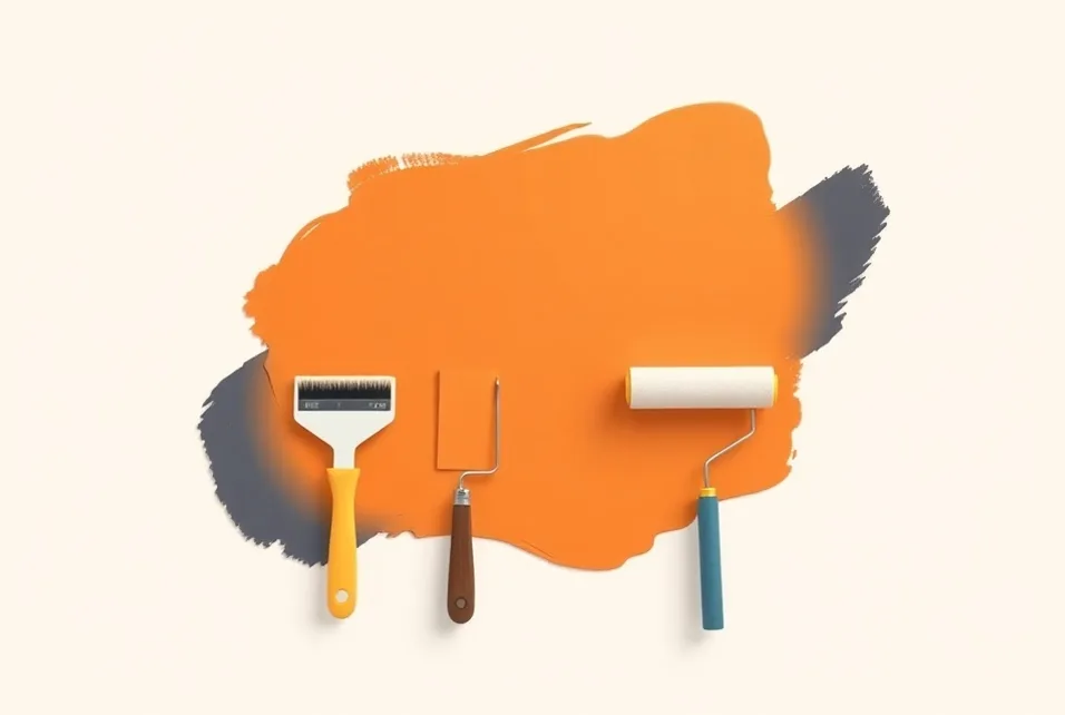 Outils de peinture disposés dans l'ordre des étapes du chantier